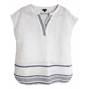 Talbots womens large white 100% linen blouse gauzy beach casual top or work
